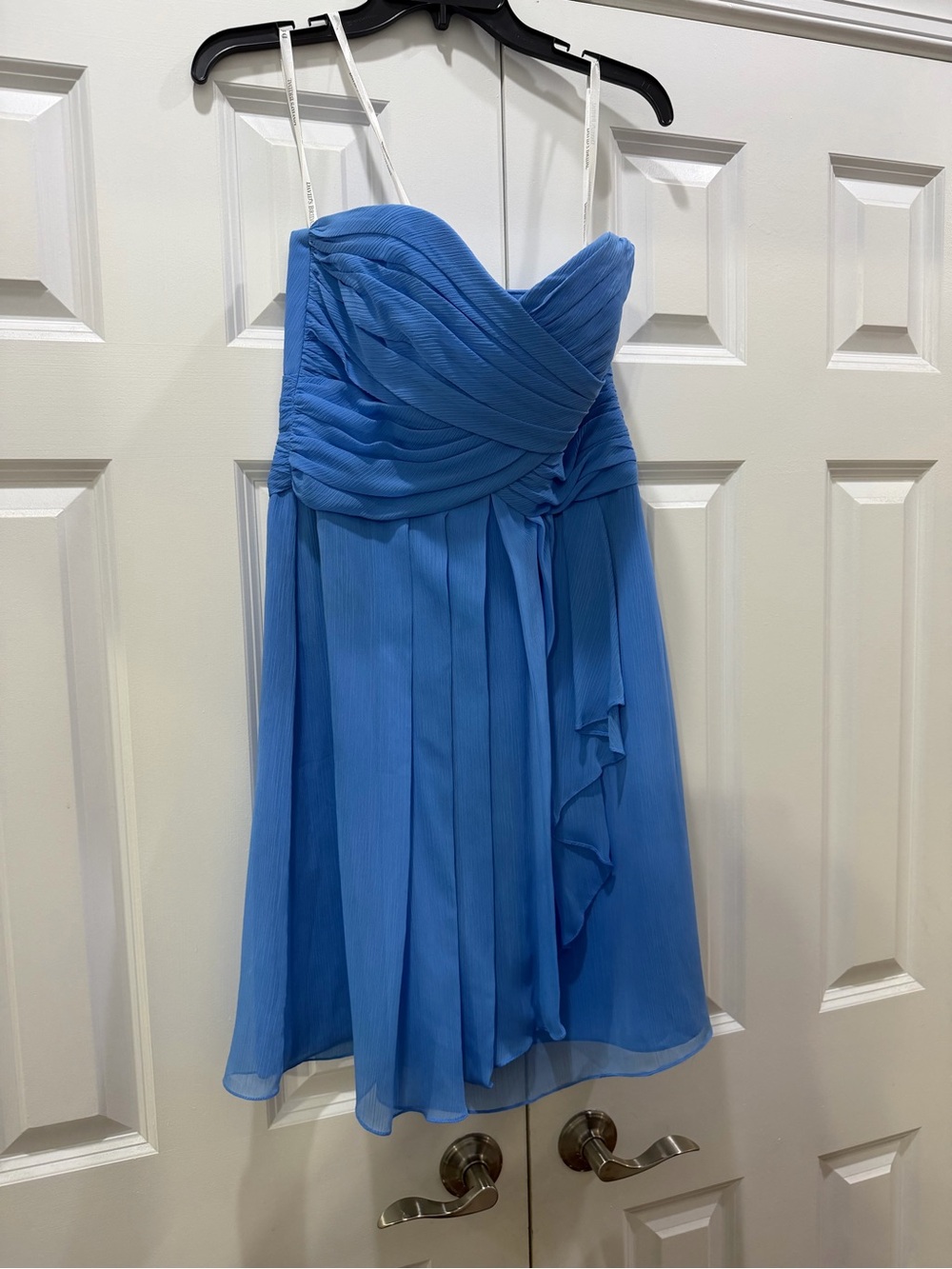 David's Bridal Strapless Blue Chiffon Cocktail Dress